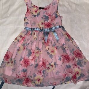 Lilt Pink Floral Dress with Blue Ribbon